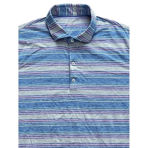 johnnie-O Polo Shirt Men Large Blue Striped Performance Stretch UPF50 Golf - Picture 3 of 10
